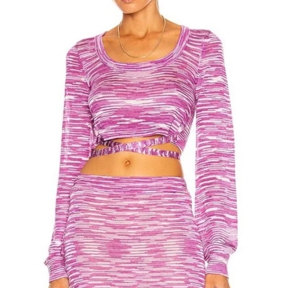 Alexis Loli Purple & White Long Sleeve Crop Wrap Top Size XS - Picture 1 of 9